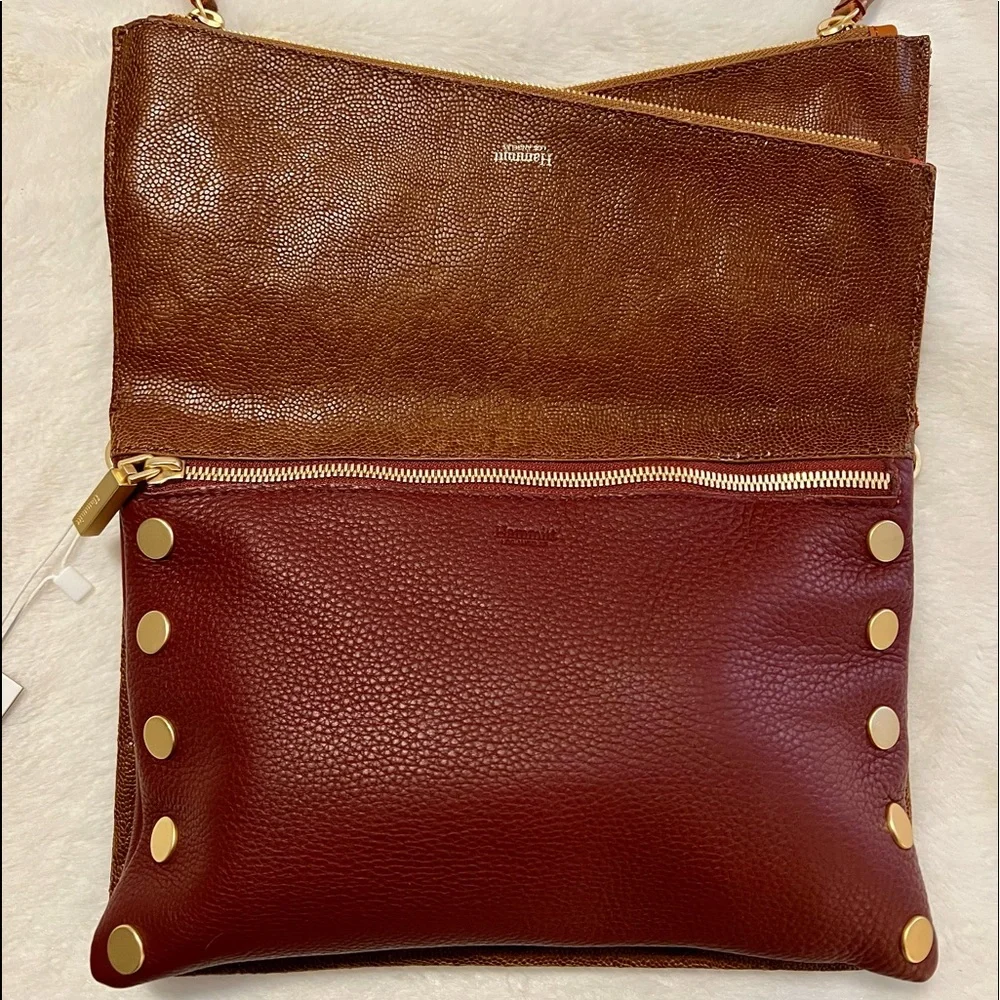 Hammitt Fold-Over Leather Clutch in Chestnut and Cognac